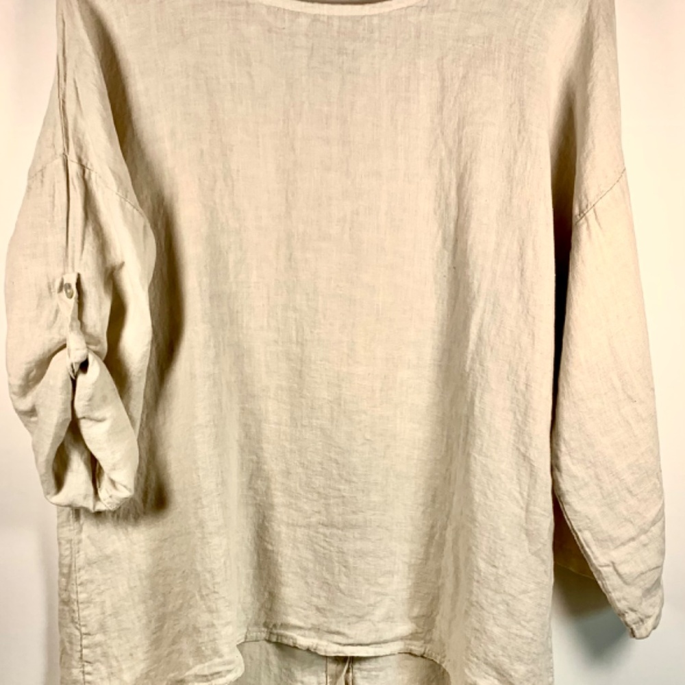 Boho chic 100% Linen Made in Italy tan/beige high low top buttons spring/beach - Picture 6 of 16